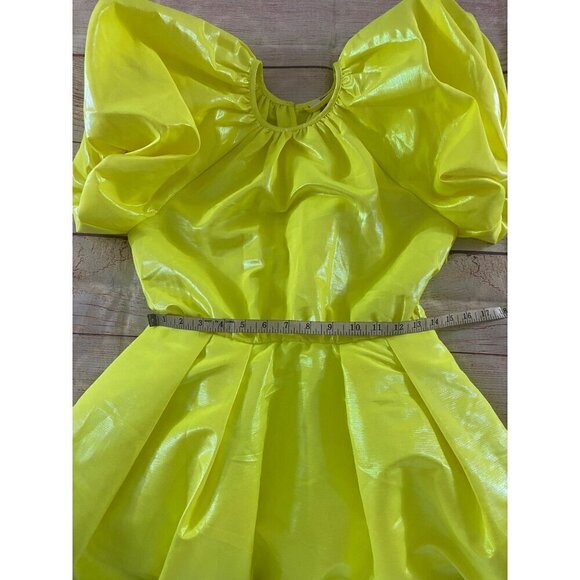 Christopher John Rogers Women's Flourescent yellow Puff Sleeve Dress - XS - Picture 11 of 14